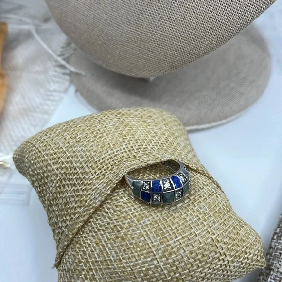💍 Ross Simons Diamonique Blue Enamel Checkerboard Ring - Picture 2 of 16